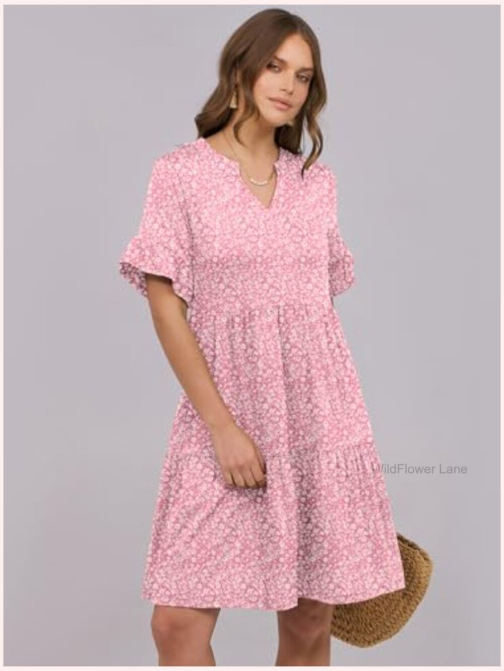 V-Neck Ruffle Sleeve Tiered Mini Dress with Pockets - Picture 3 of 7